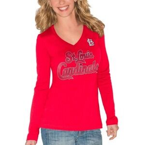 G-III 4Her St Louis Cardinals Womens Red Long Sleeve V-Neck T-Shirt Medium